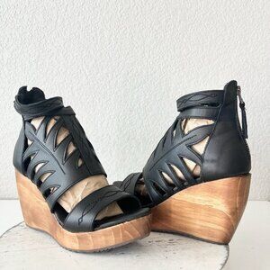 NEW Lane Boots BECCA Womens Black Wedges 8.5 Western Sandals Cowgirl Leather